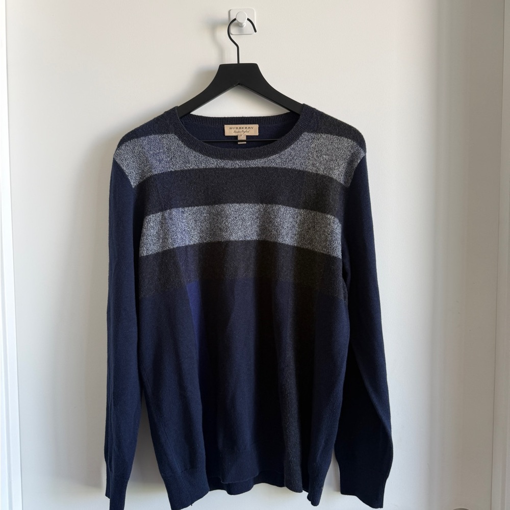 Burberry Men's Navy and Gray Crewneck Sweater
